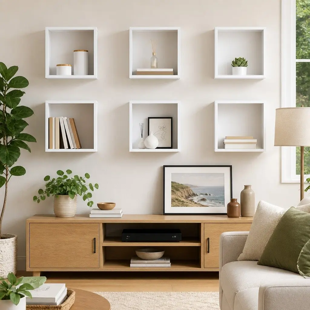 6-Piece Wall Cube Shelves in High Gloss White