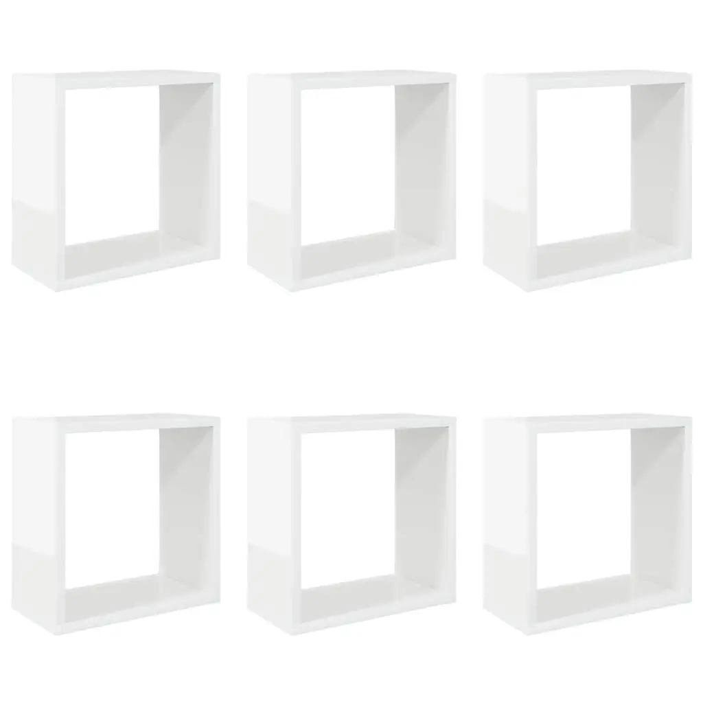 6-Piece Wall Cube Shelves in High Gloss White