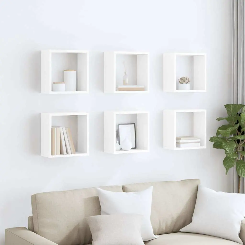 6-Piece Wall Cube Shelves in High Gloss White