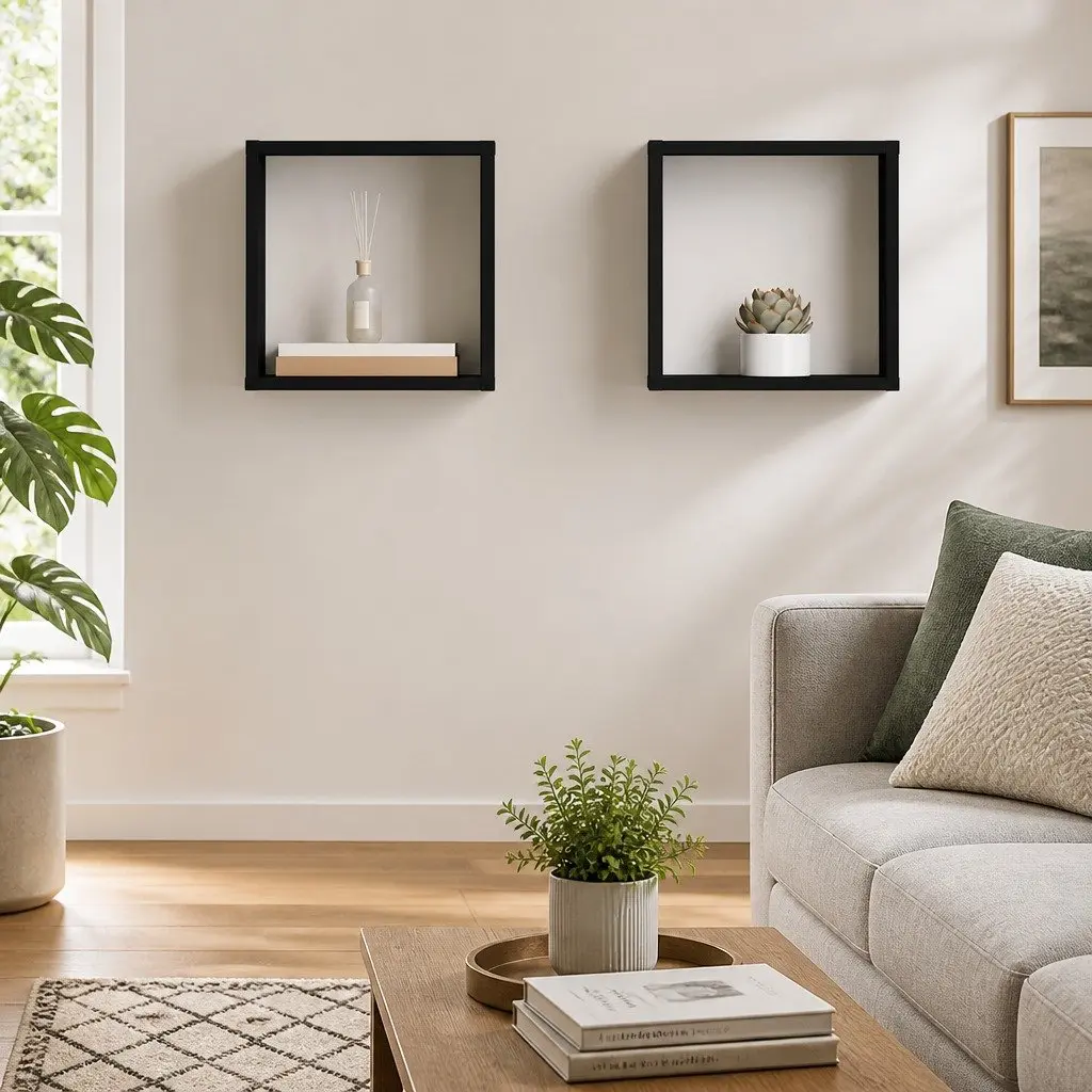 Wall Cube Shelves 2 pcs High Gloss Black Floating Storage Display 30x15x30 cm
