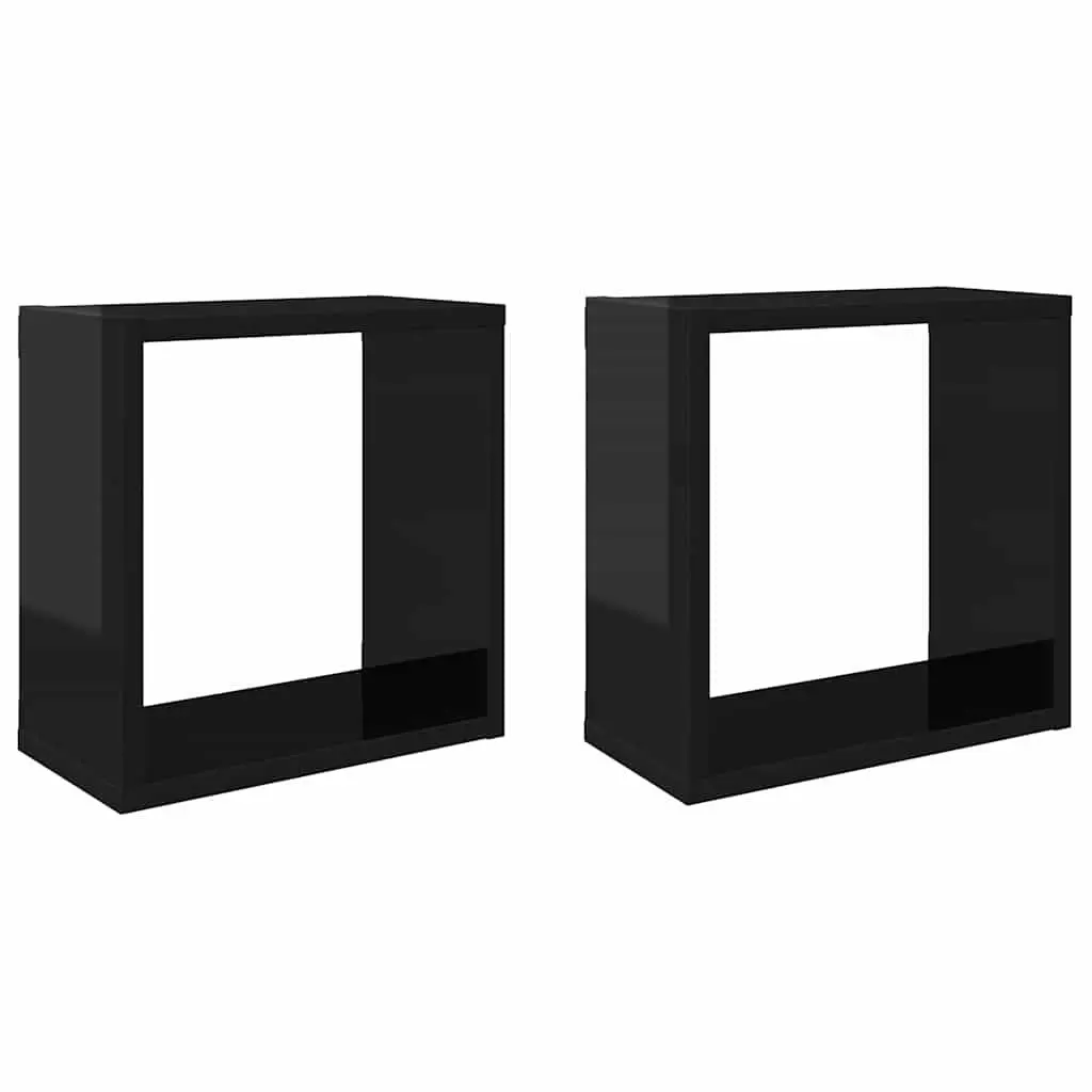 Wall Cube Shelves 2 pcs High Gloss Black Floating Storage Display 30x15x30 cm