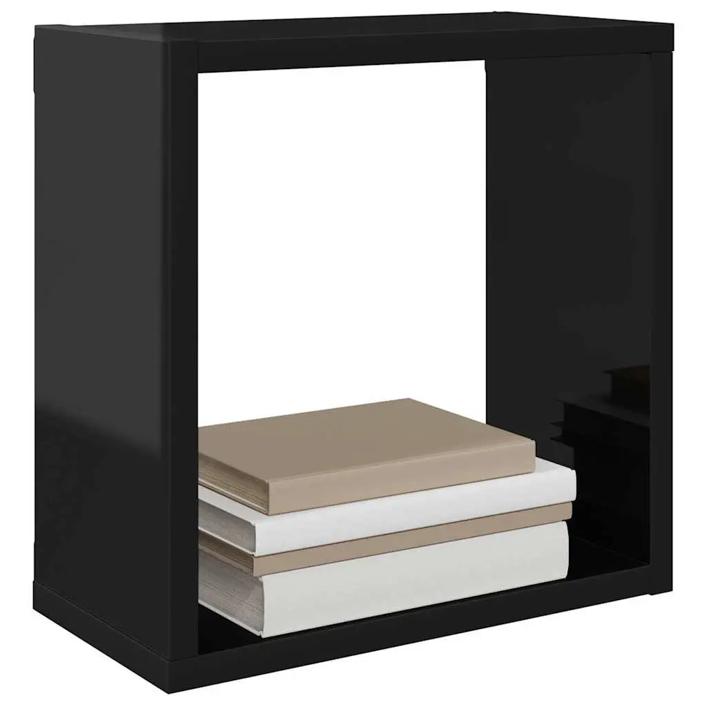 Wall Cube Shelves 2 pcs High Gloss Black Floating Storage Display 30x15x30 cm