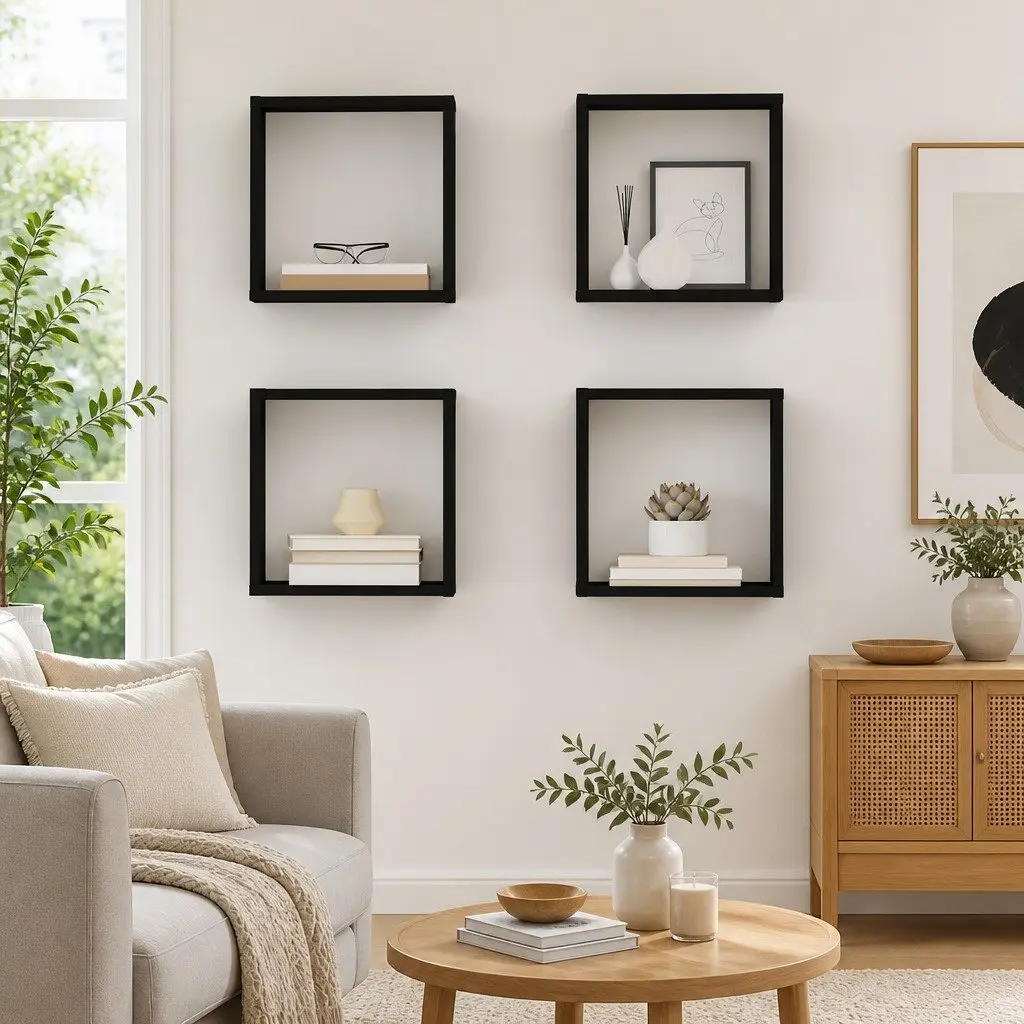 Wall Cube Shelves Floating Storage Display Set Black 30x15x30 cm