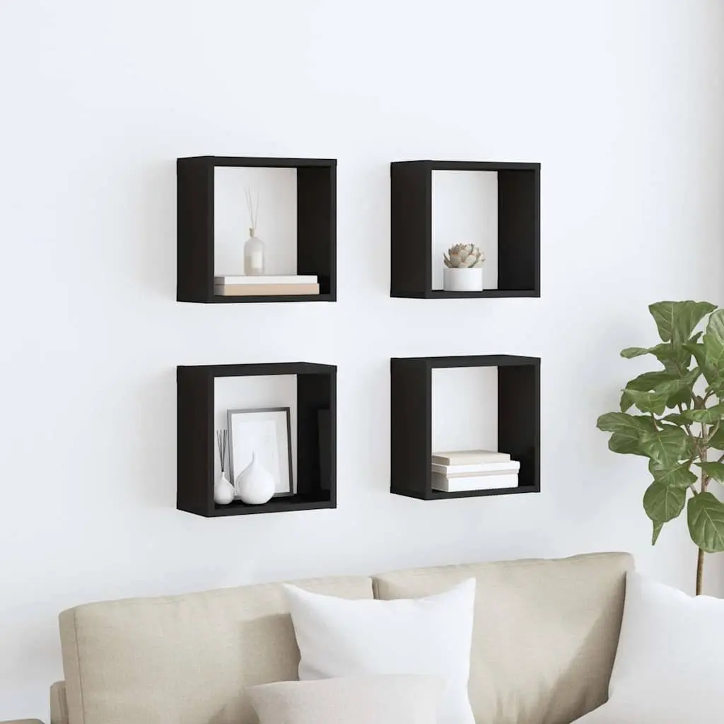 Wall Cube Shelves Floating Storage Display Set Black 30x15x30 cm