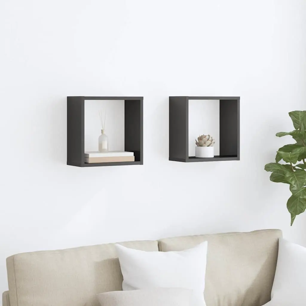 Floating Wall Shelves Set Grey Storage Display 2 Piece for Living Room Bedroom Kitchen