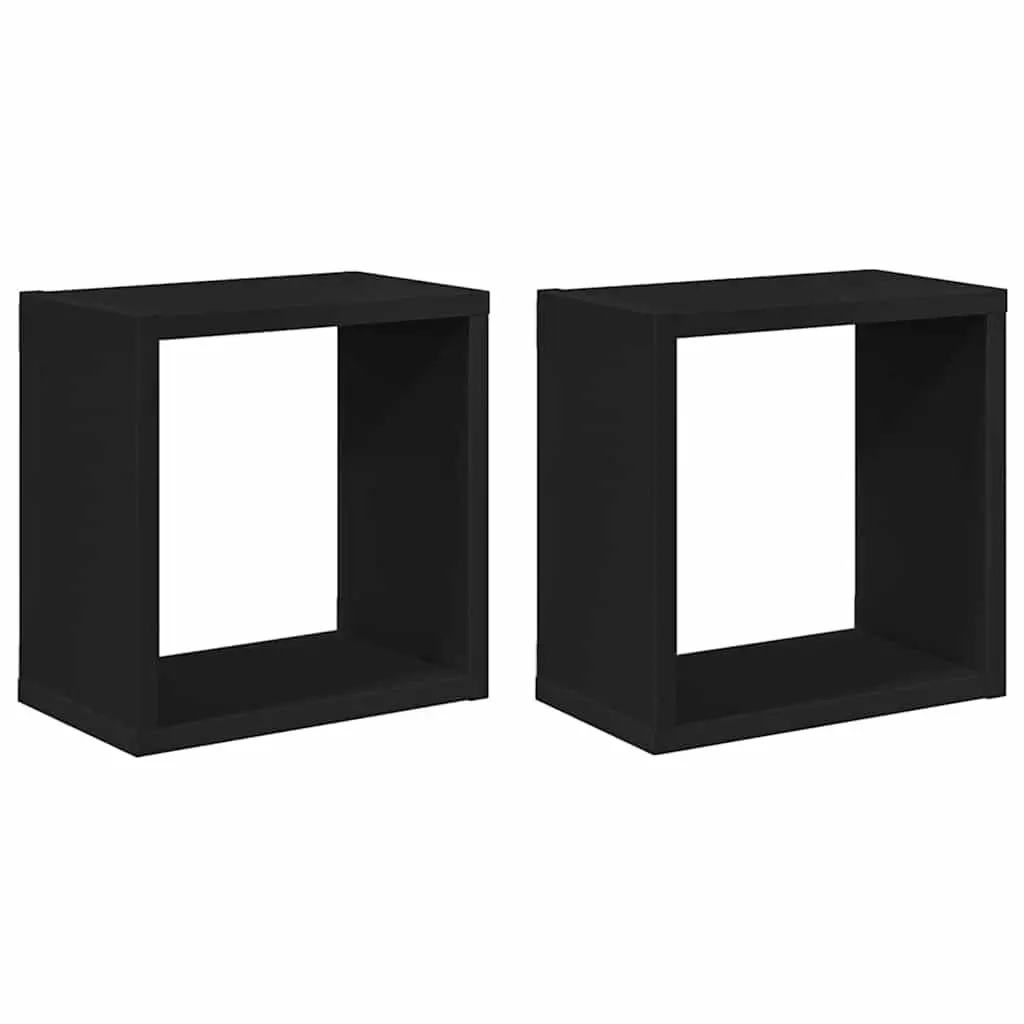 Wall Cube Shelves Set 2 pcs Black Floating Storage Display Organizer Living Room