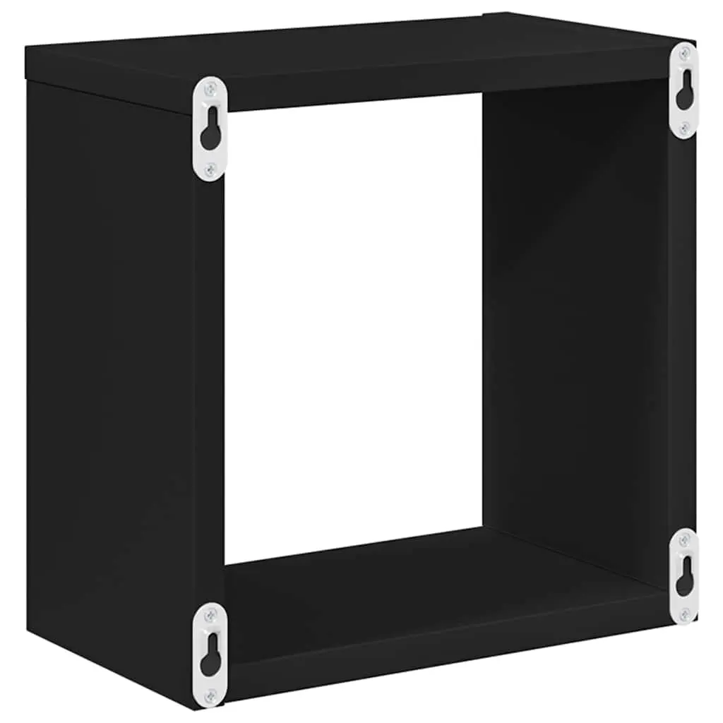 Wall Cube Shelves Set 2 pcs Black Floating Storage Display Organizer Living Room