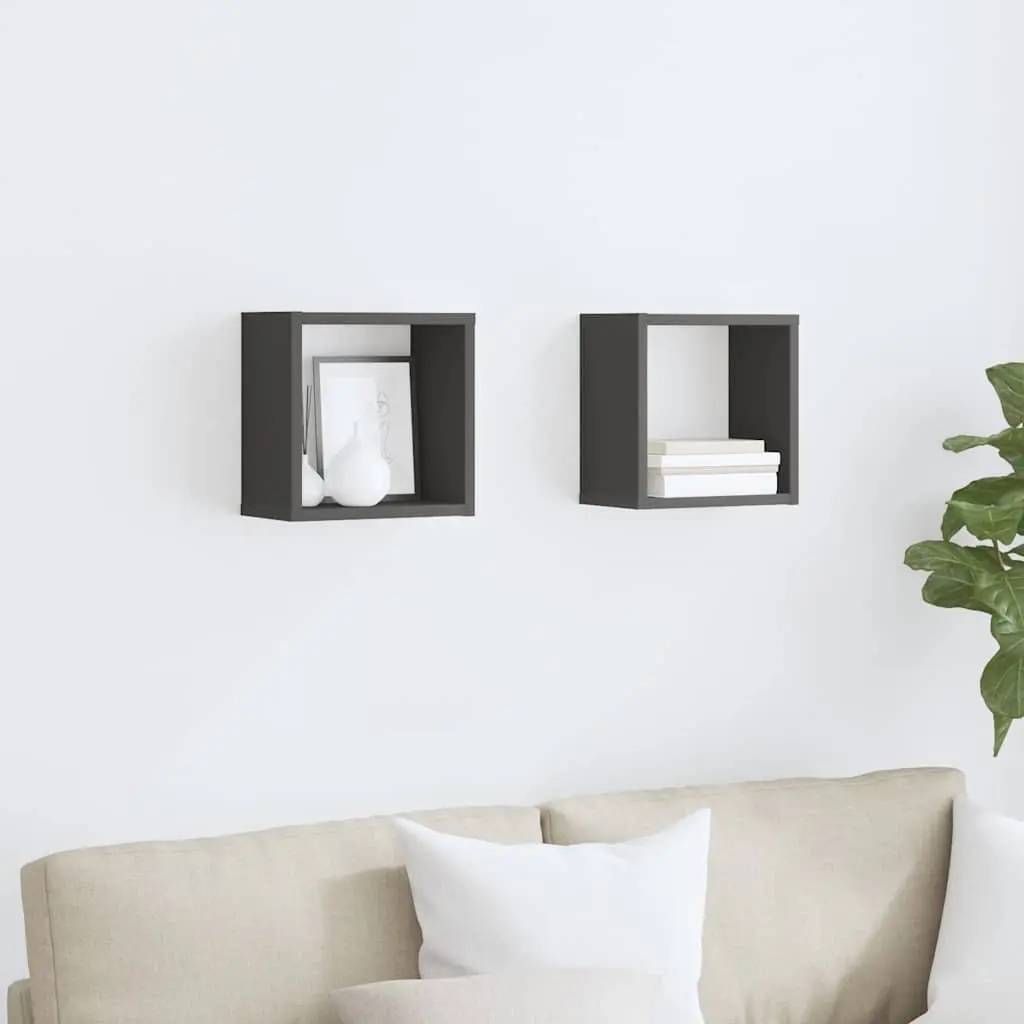 Wall Cube Shelves Storage Display Organizer 26 x 15 x 26 cm Grey 2 pcs
