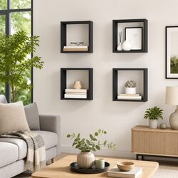 Wall Cube Shelves Set 4 Pcs Grey Floating Storage Display Shelving for Living