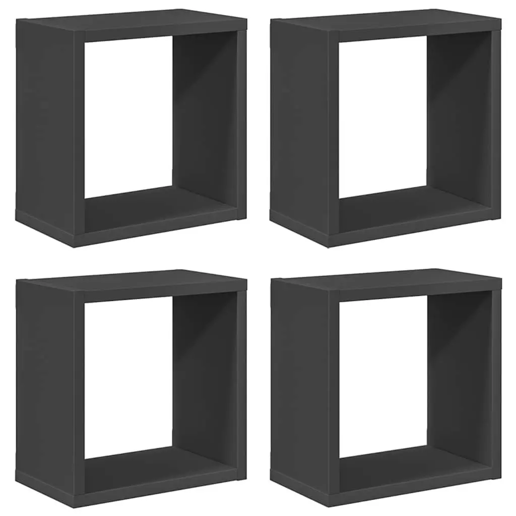 Wall Cube Shelves Set 4 Pcs Grey Floating Storage Display Shelving for Living