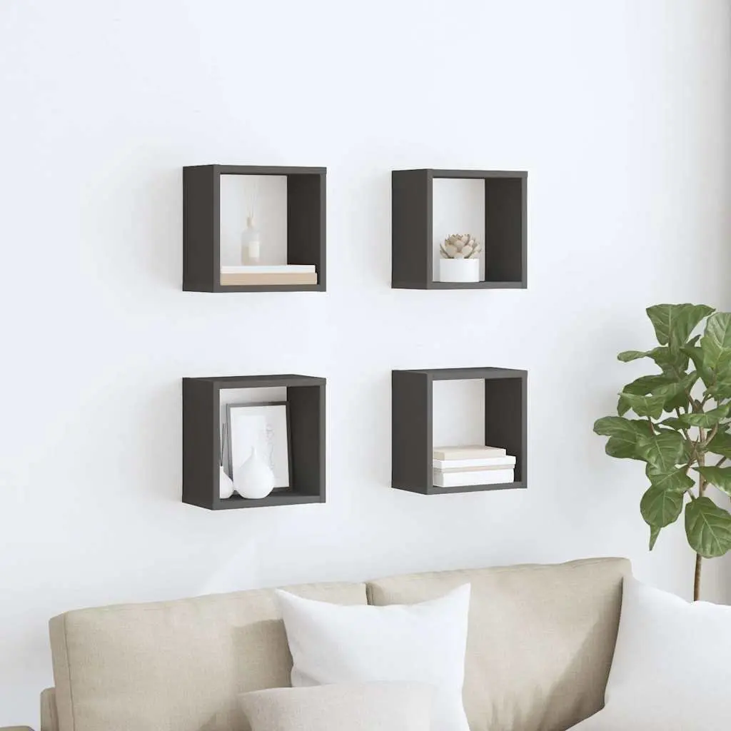 Wall Cube Shelves Set 4 Pcs Grey Floating Storage Display Shelving for Living