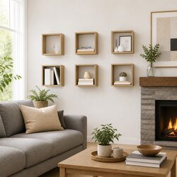 Sturdy Brown Floating Cube Shelves – Set of 6