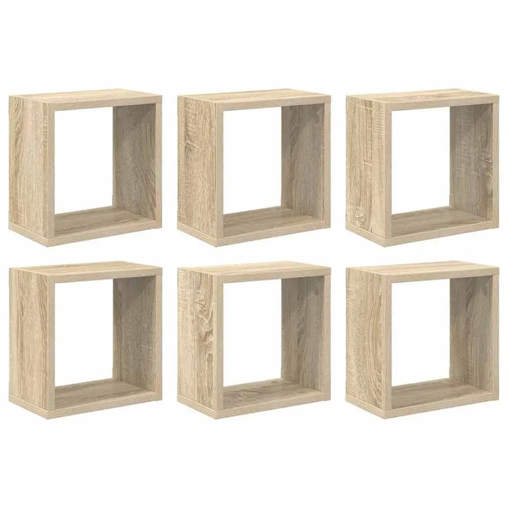 Wall Cube Shelves 6 Pieces Brown Floating Storage Display Organiser Set