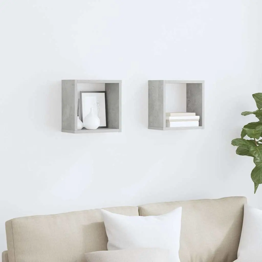 Wall Cube Shelves Set 2 pcs Grey Floating Storage Display Organiser Bedroom
