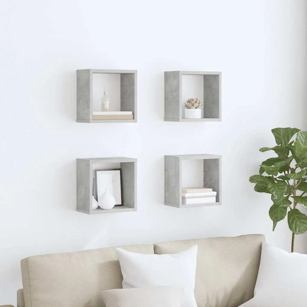 Wall Cube Shelves 4 pcs Grey Floating Storage Display Organiser Living Room