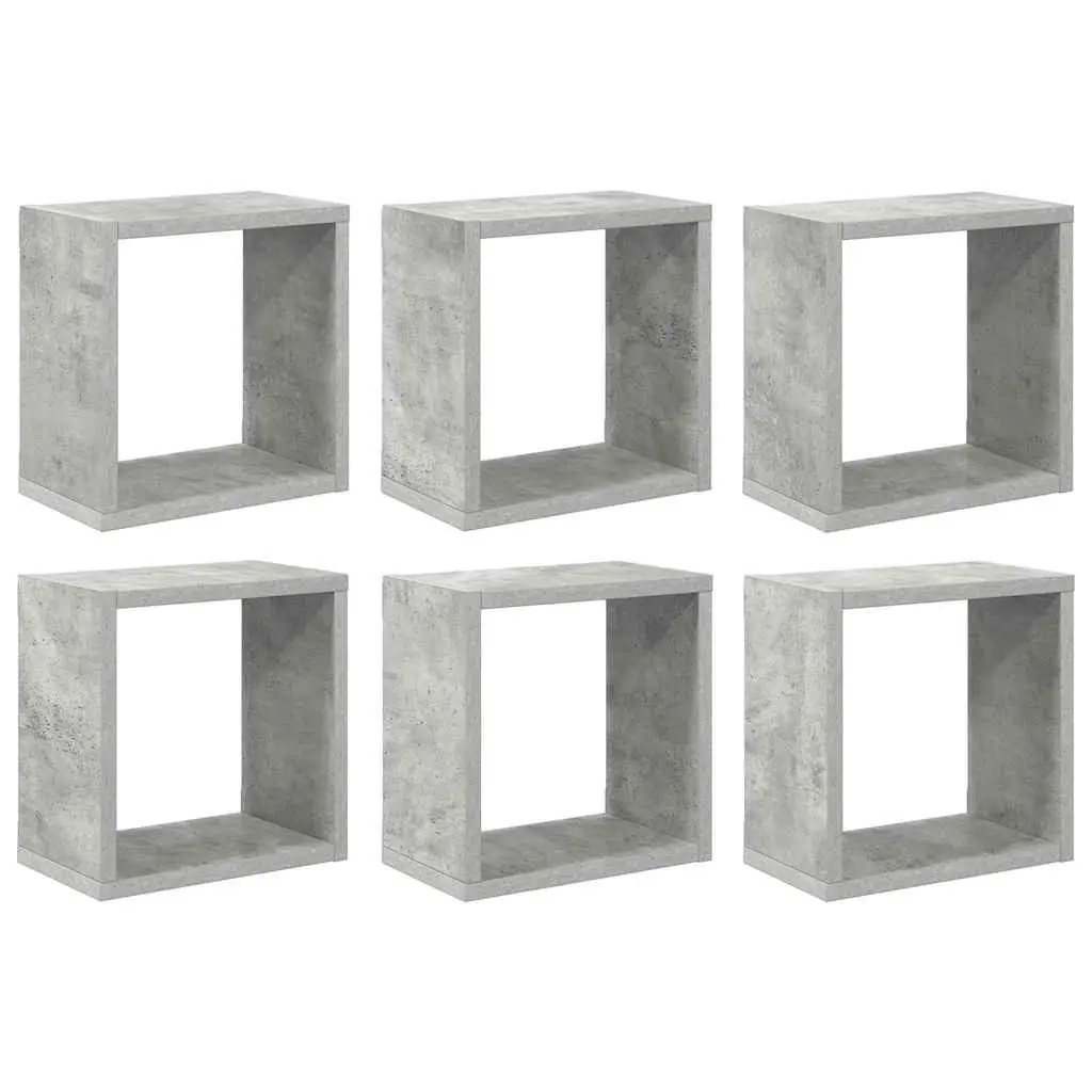 Wall Cube Shelves 6 Pieces Grey Floating Storage Display Hanging Organiser