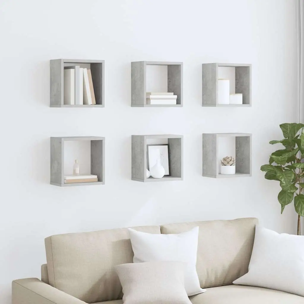 Wall Cube Shelves 6 Pieces Grey Floating Storage Display Hanging Organiser