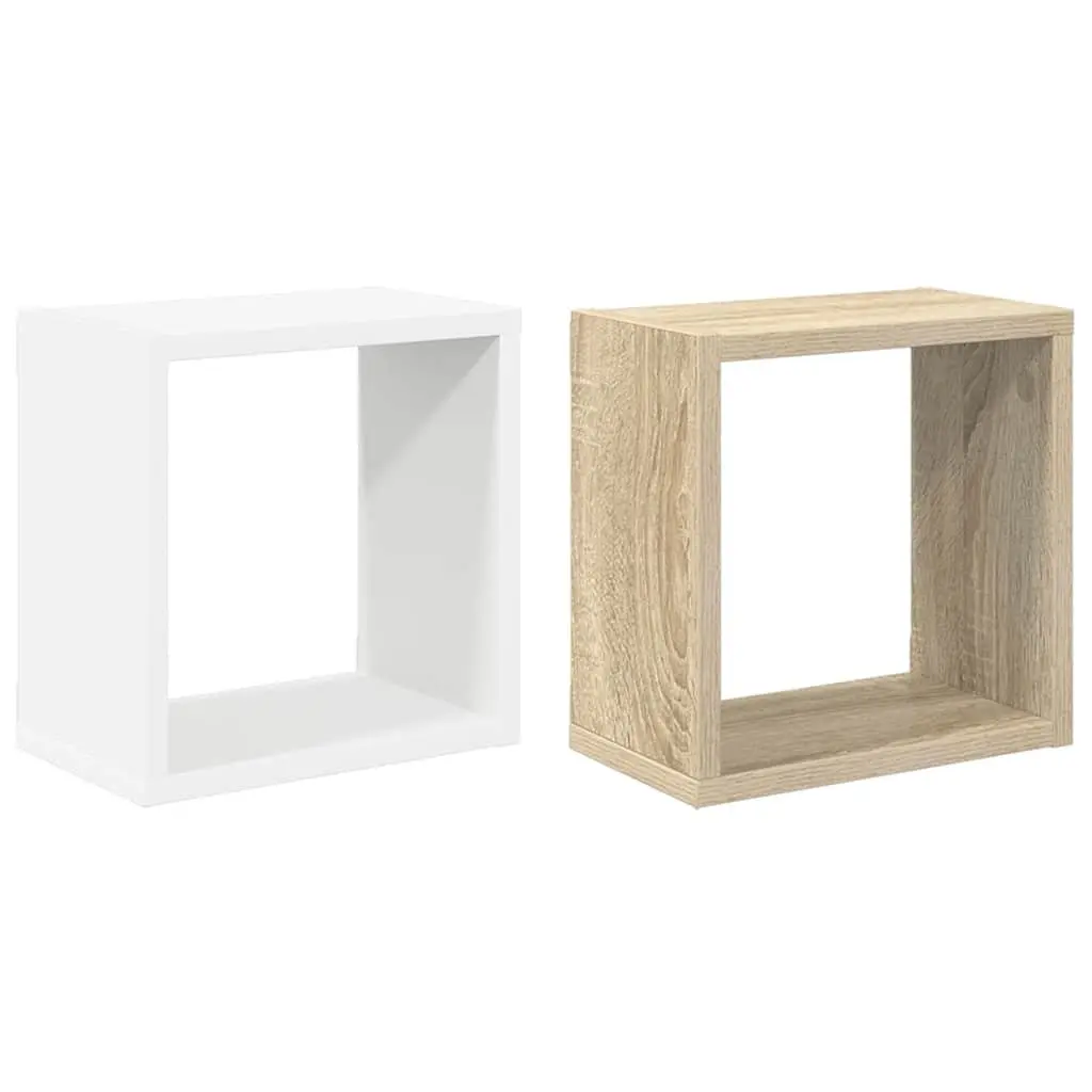 Floating Cube Shelves Set of 2 for Storage and Display White 26x15x26cm