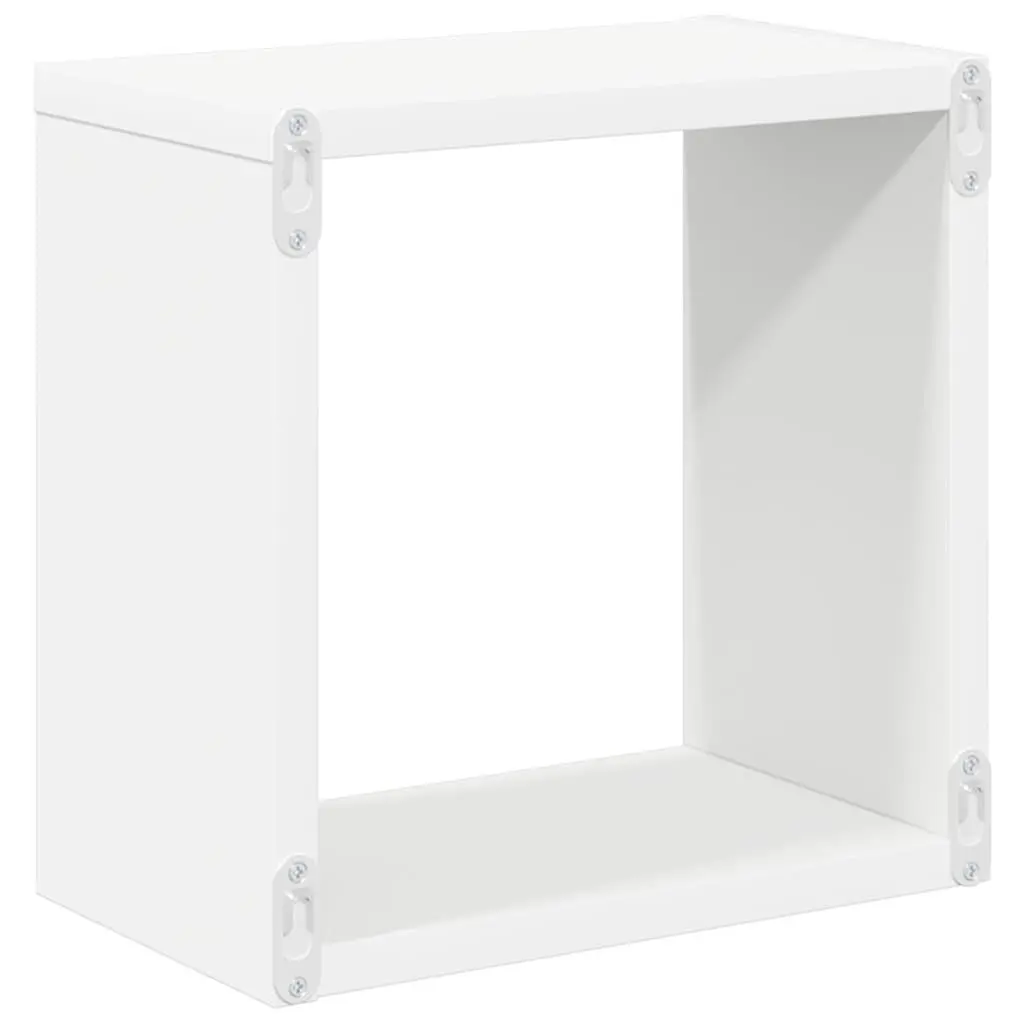 Floating Cube Shelves Set of 2 for Storage and Display White 26x15x26cm