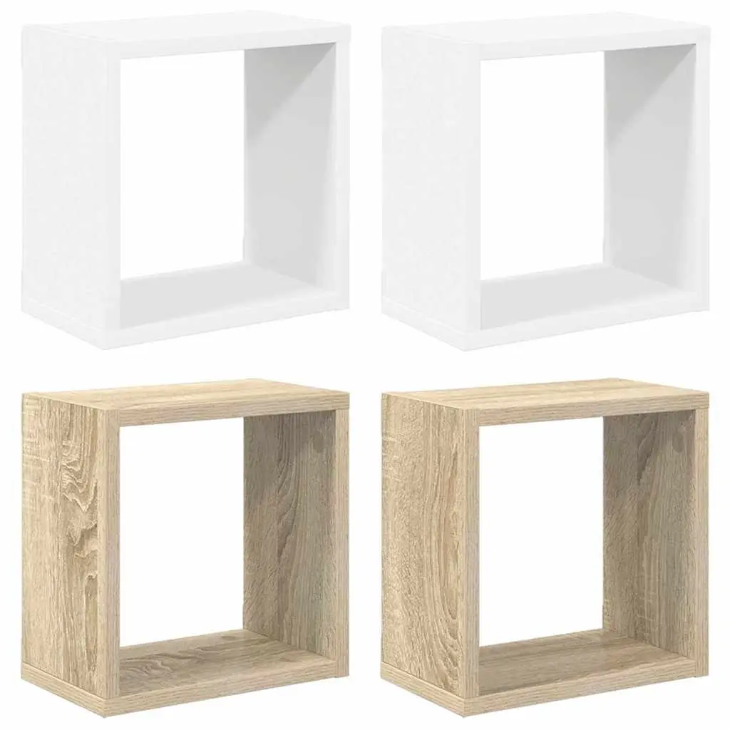 Wall Cube Shelves Storage Display Organizer 26x15x26cm White Sonoma Oak 4 Piece
