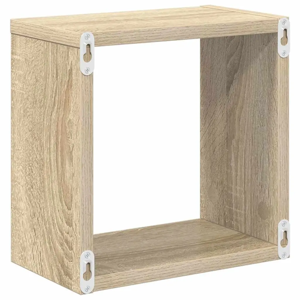Set of 6 Floating Wall Shelves 26cm White and Sonoma Oak for Storage and Display