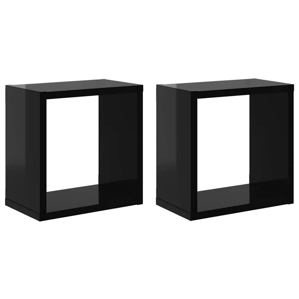 Wall Cube Shelves Display Storage 26x15x26cm Black 2 Piece