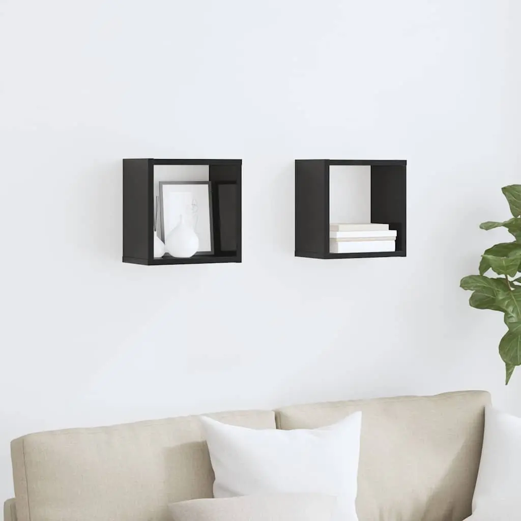 Wall Cube Shelves Display Storage 26x15x26cm Black 2 Piece