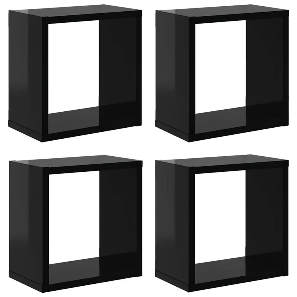 Wall Cube Shelves Floating Storage Display 26x15x26cm High Gloss Black 4 Pieces