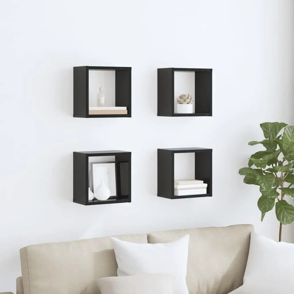 Wall Cube Shelves Floating Storage Display 26x15x26cm High Gloss Black 4 Pieces