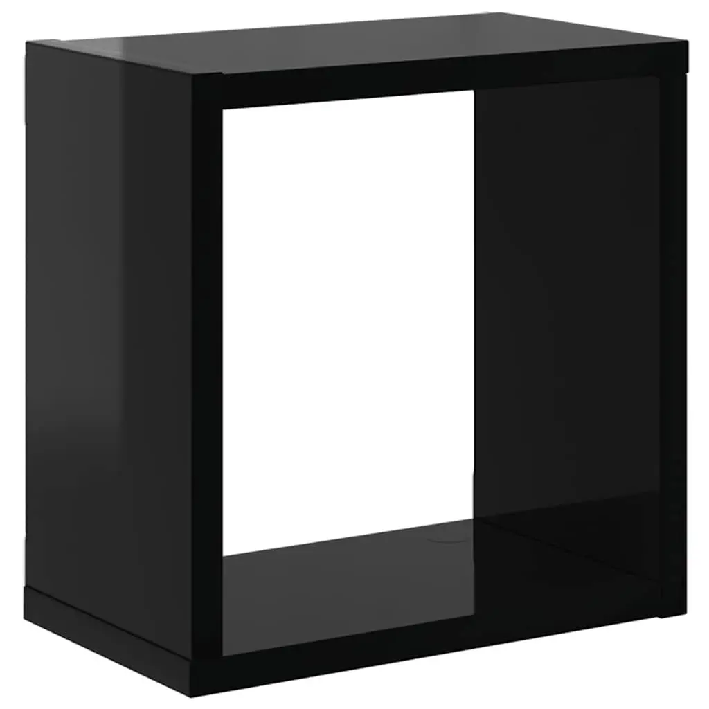 Wall Cube Shelves Floating Storage Display 26x15x26cm High Gloss Black 4 Pieces