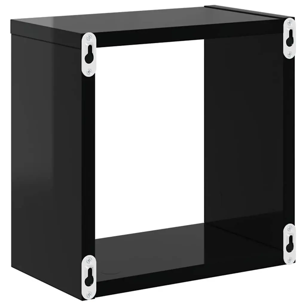 Wall Cube Shelves Floating Storage Display 26x15x26cm High Gloss Black 4 Pieces