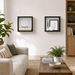 Wall Cube Shelves 2 pcs Grey Floating Storage Display Organizer 26x15x26 cm