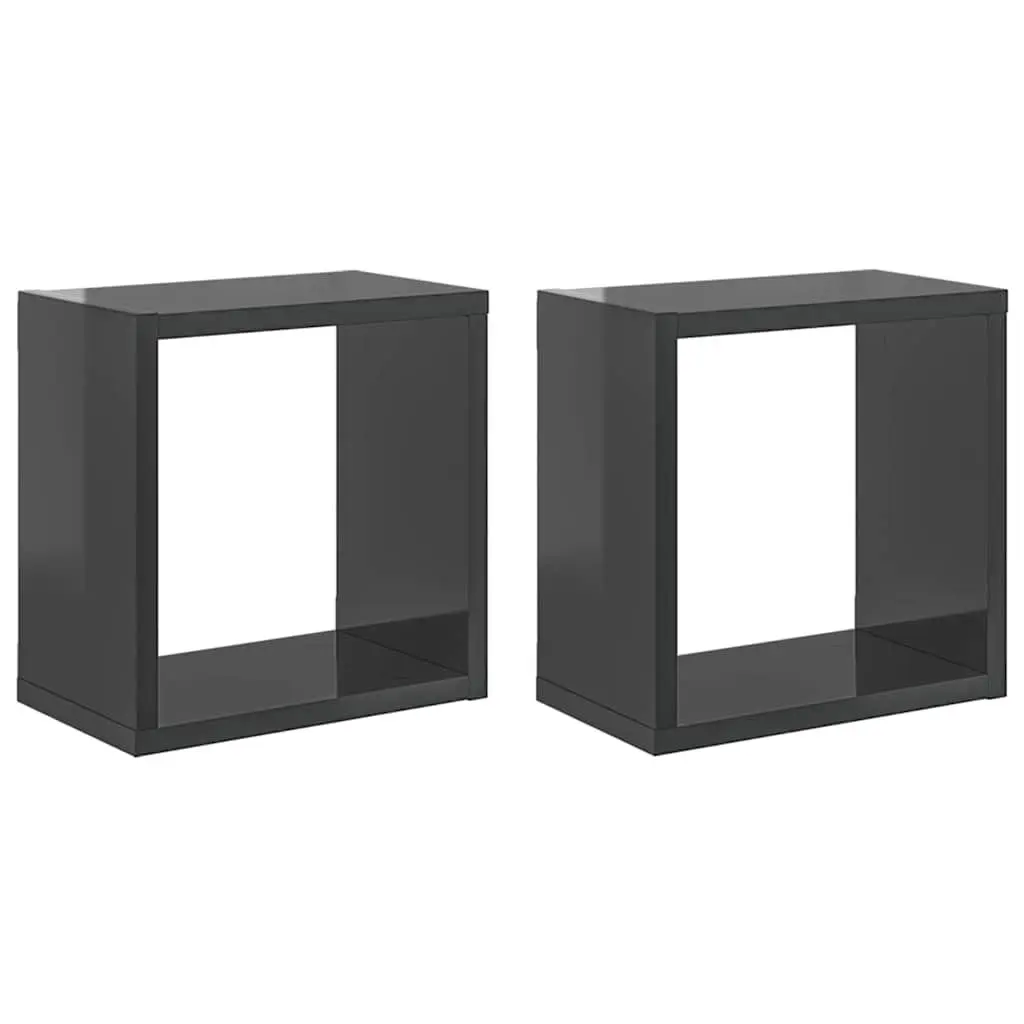 Wall Cube Shelves 2 pcs Grey Floating Storage Display Organizer 26x15x26 cm