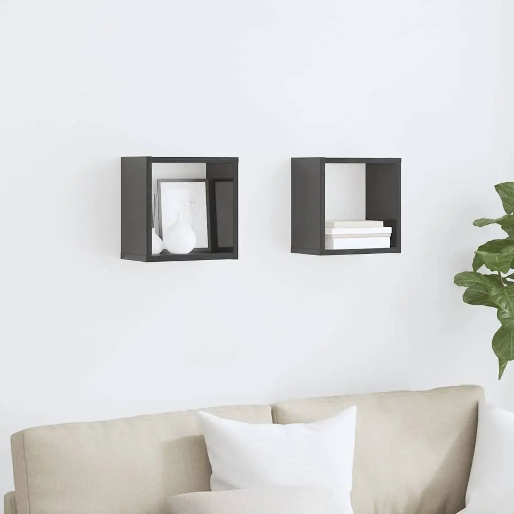 Wall Cube Shelves 2 pcs Grey Floating Storage Display Organizer 26x15x26 cm