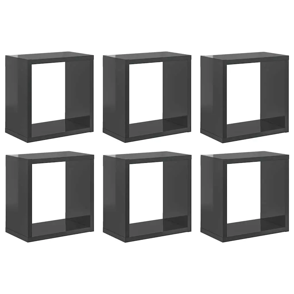 Wall Cube Shelves 6 Pieces Grey Floating Storage Display Organizer Set