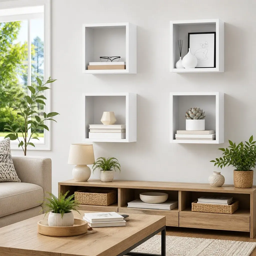 Wall Cube Shelves Set 4 pcs Floating Storage Display Organiser White 22 x 15 x 22 cm