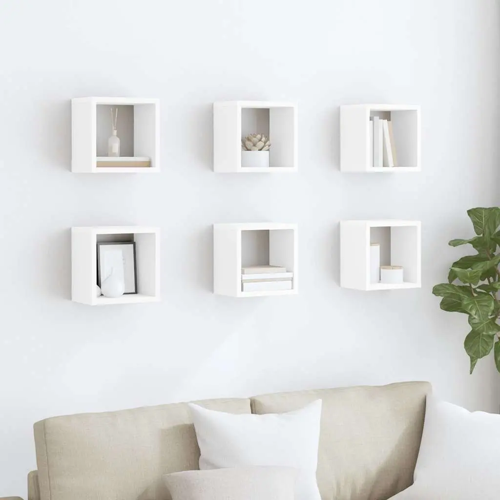 Wall Cube Shelves 6 Pieces White Floating Storage Display Hanging Organiser Set