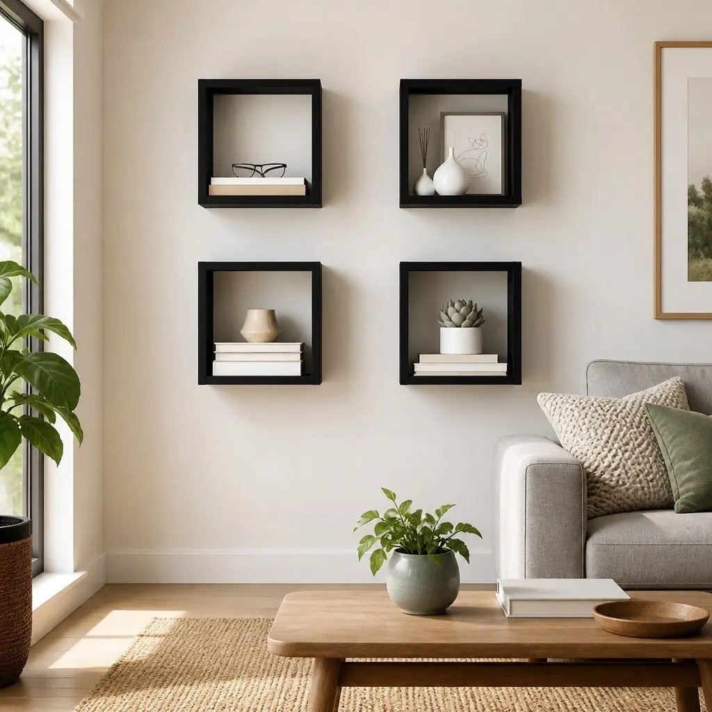 Wall Cube Shelves 4 Pieces Black Floating Storage Display Hanging Organizer