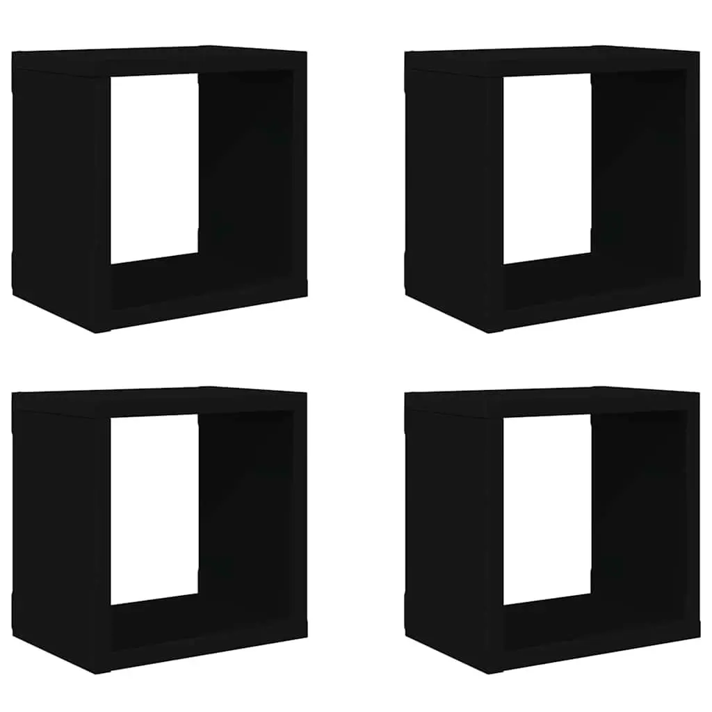 Wall Cube Shelves 4 Pieces Black Floating Storage Display Hanging Organizer