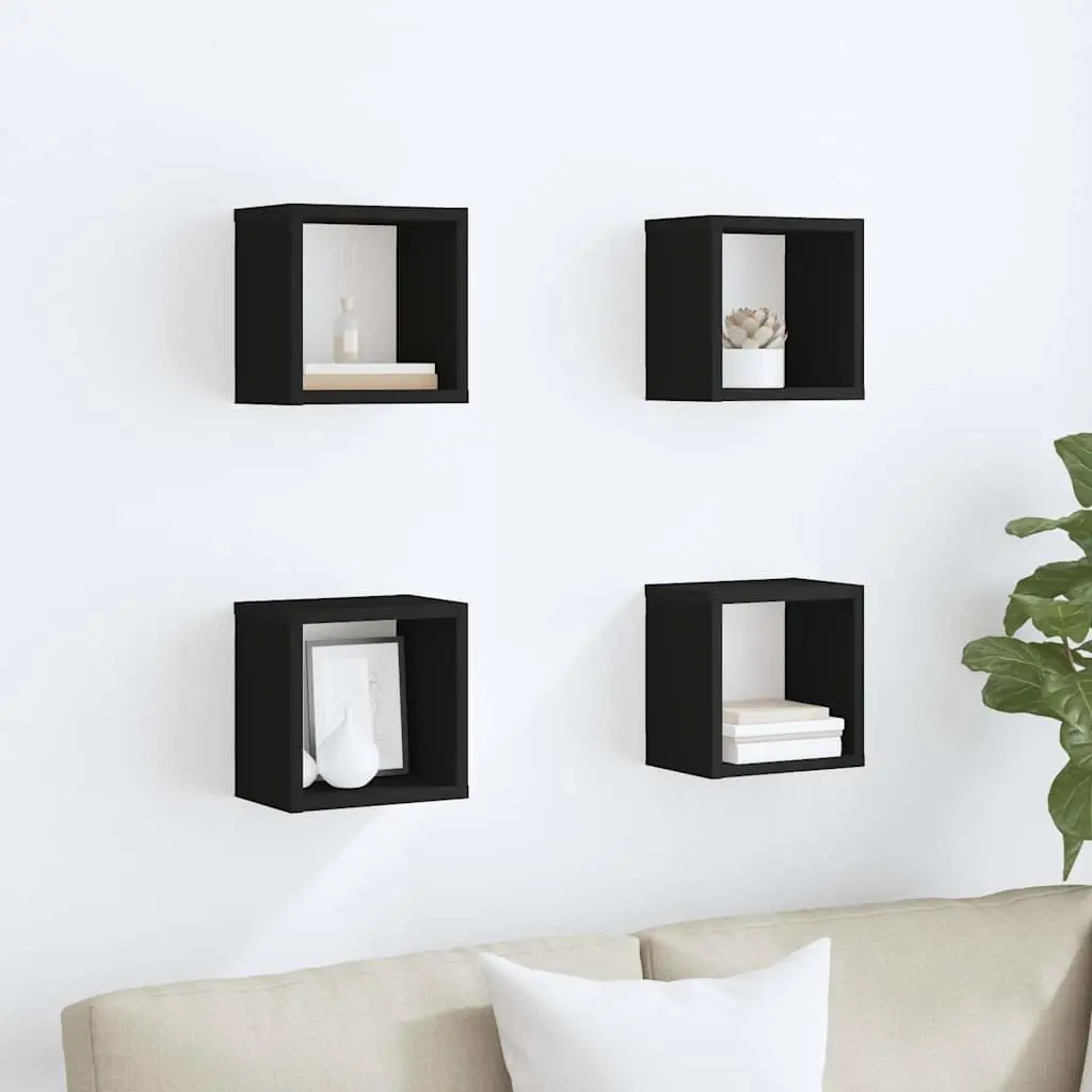 Wall Cube Shelves 4 Pieces Black Floating Storage Display Hanging Organizer