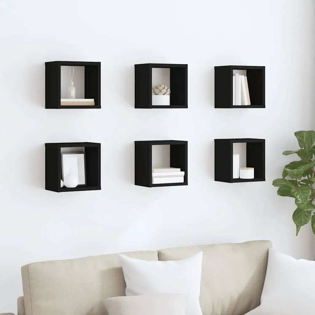 Wall Cube Shelves Storage Display Organizer 6 Piece Set Black 22 x 15 x 22 cm