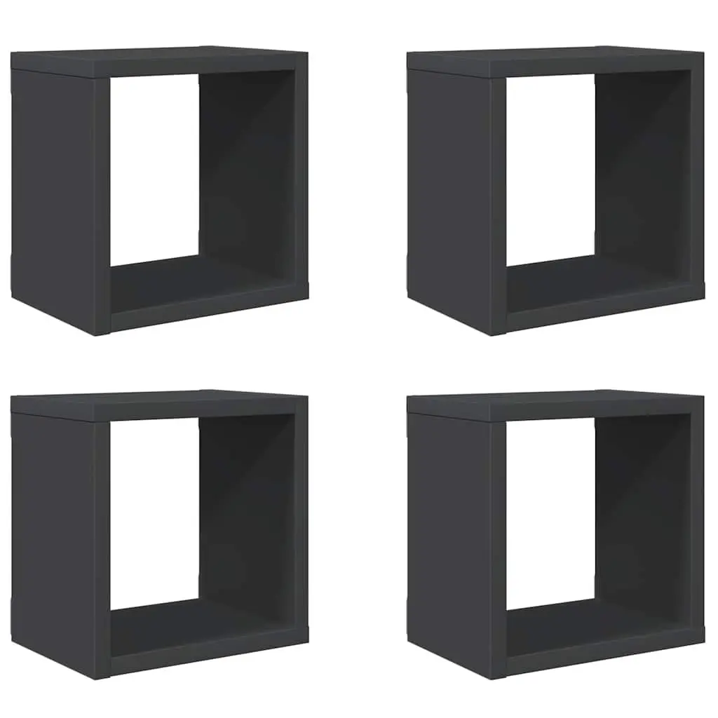 Wall Cube Shelves Set 4 Pieces Grey Floating Storage Display Home Organiser