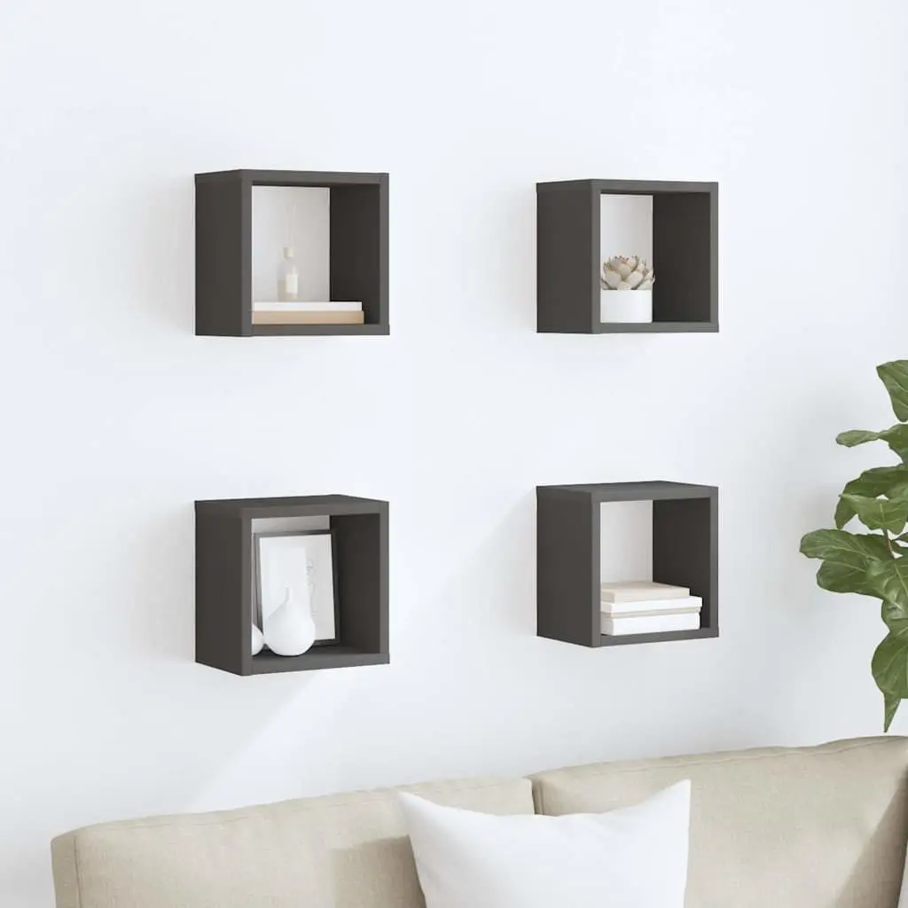 Wall Cube Shelves Set 4 Pieces Grey Floating Storage Display Home Organiser