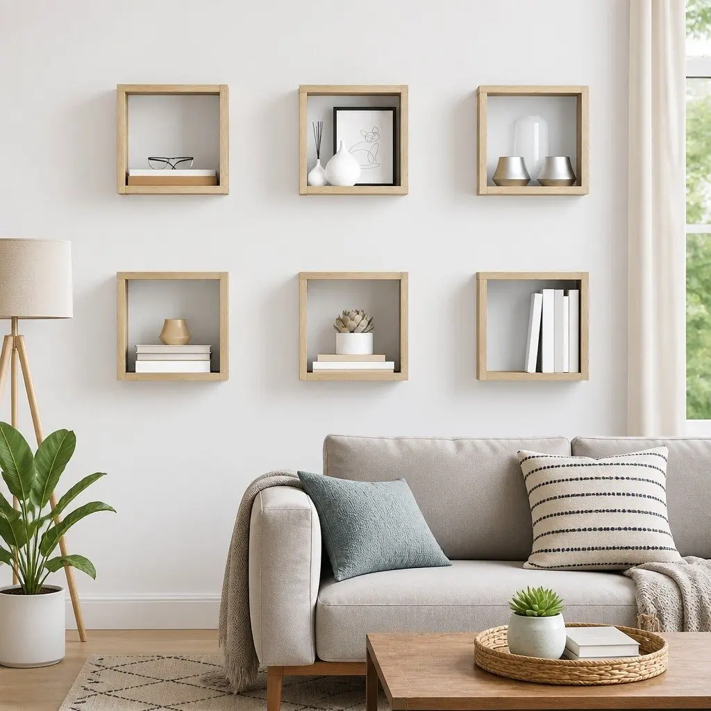 Wall Cube Shelves 6 Pieces Floating Storage Display Organizer Brown