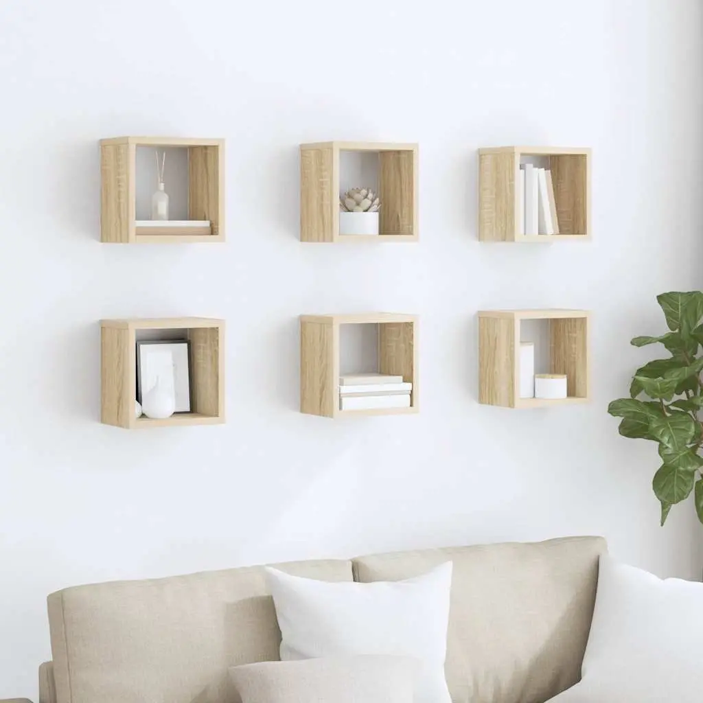 Wall Cube Shelves 6 Pieces Floating Storage Display Organizer Brown