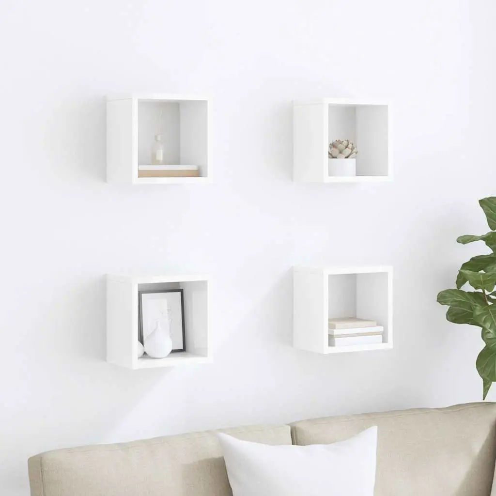 4-Piece White Floating Wall Cube Shelf Set