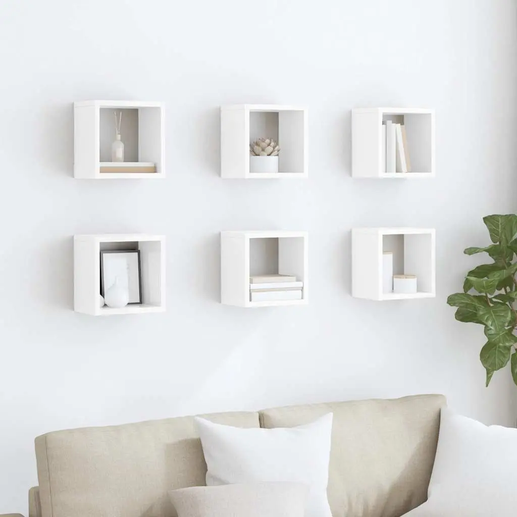 Wall Cube Shelves Set 6 pcs White Floating Storage Display Organiser Home Decor