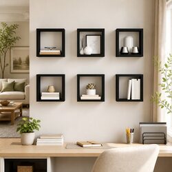 Wall Cube Shelves 6 Pieces Black Floating Storage Display Organiser Home Decor