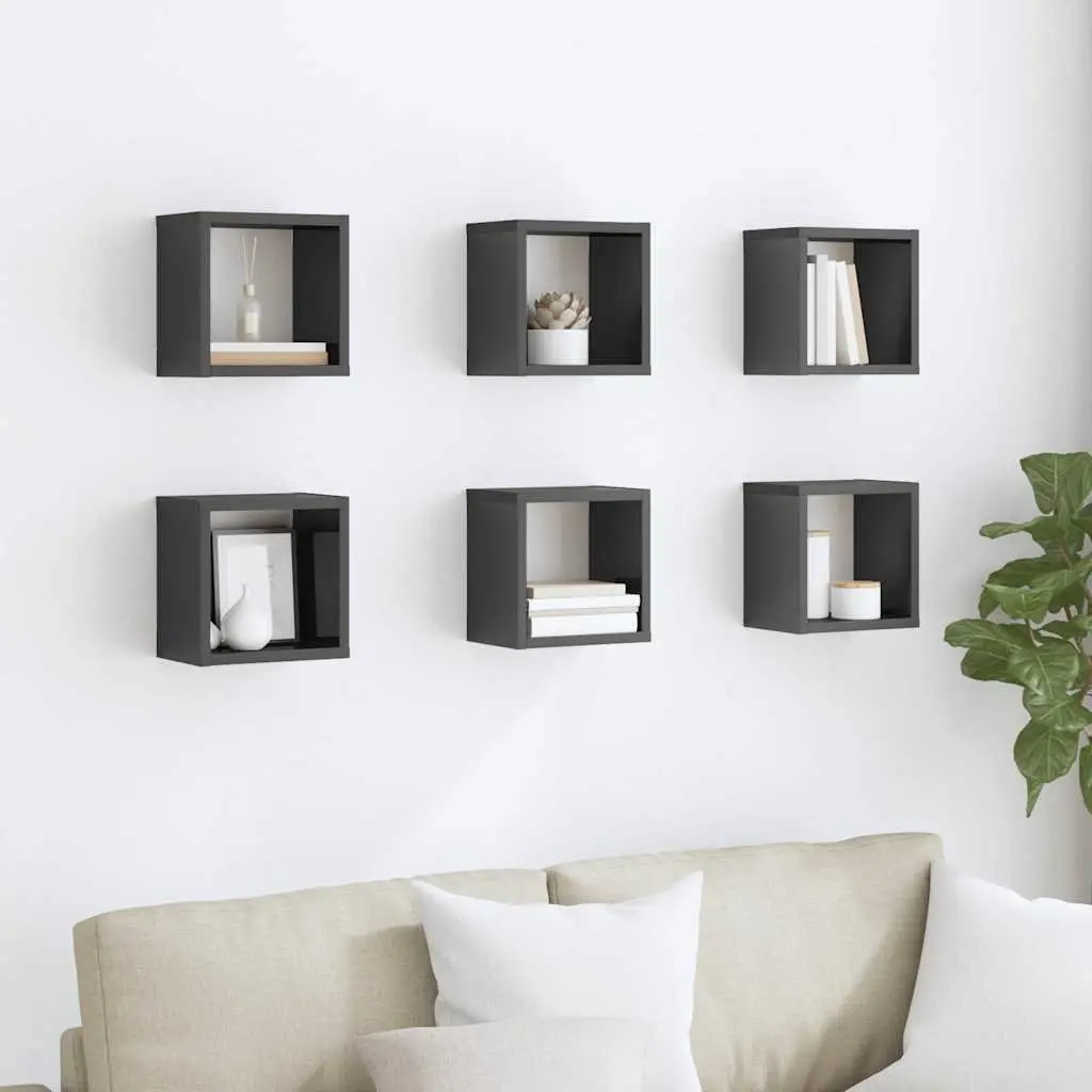 Wall Cube Shelves Floating Storage Display Grey 6 Piece Set
