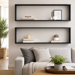 Wall Cube Shelves 2 pcs Grey 100x15x30 cm Display Storage Floating Shelving Unit